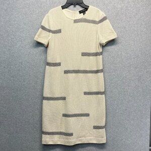 St John Wool Blend Dress Womens 4 Cream Shift Short Sleeve Silk Lined‎